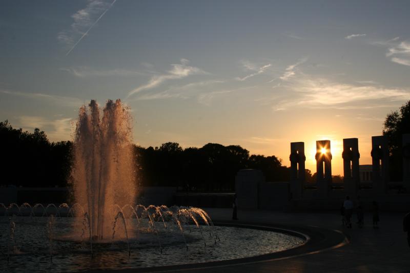 Sunset Over WW II Memorial Washington DC 2005 	
